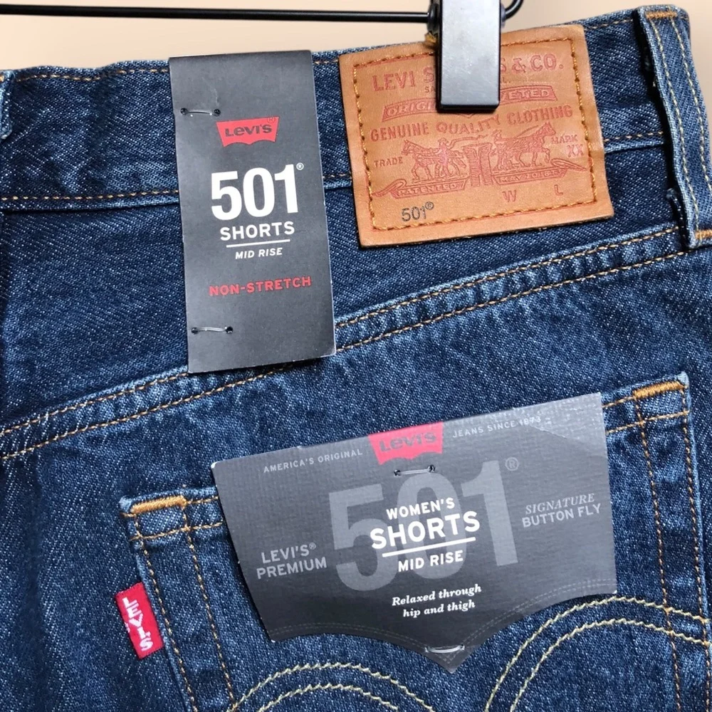 Levi’s Premium 501 Long Women’s Shorts NWT Denim Dark Wash Mid Rise Size 28